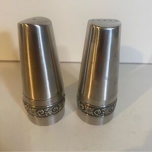 Vintage Pair International Decorator Stainless Steel Salt & Pepper Shakers Japan